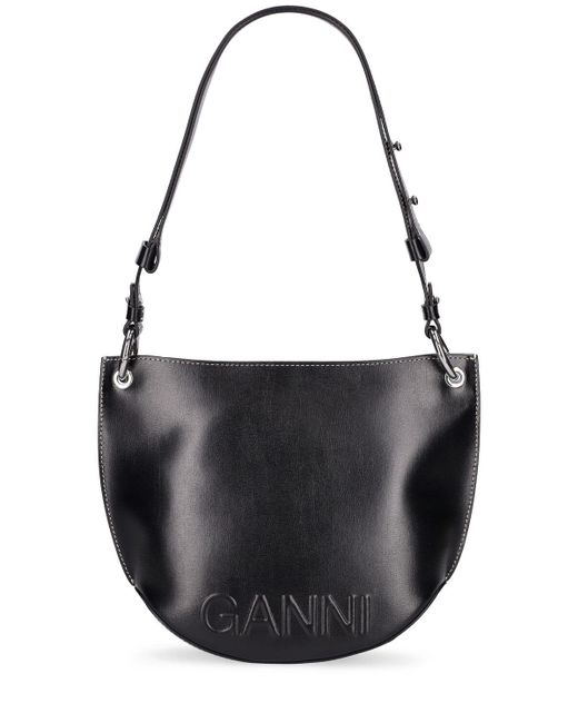 Ganni Black Medium Banner Hobo Leather Shoulder Bag