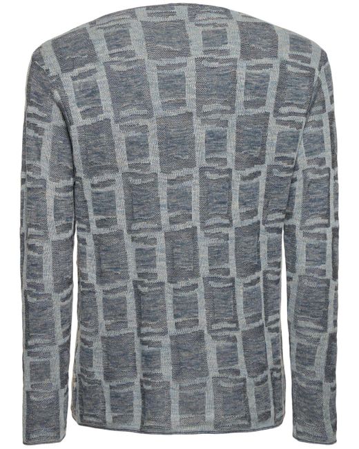 Giorgio Armani Gray Linen Blend Jacquard Sweater for men