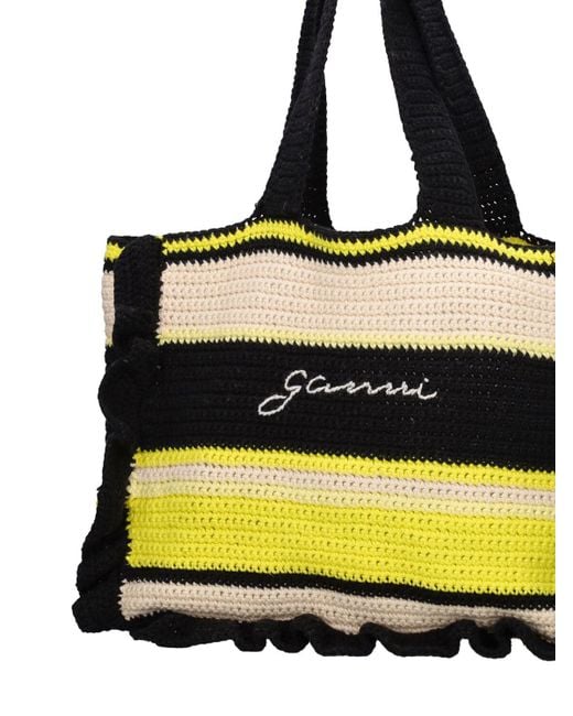 ★Ganni★ Cotton Crochet Frill Tote Bag Yellow A4515373 A451 Ganni Crochet Frill Tote - Golden Kiwi | Garmentory
