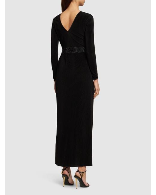 Giorgio Armani Black Vertical Plissé Jersey Long Dress