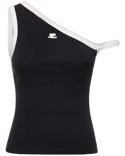 Courreges Black Asymmetrical Cotton Tank Top