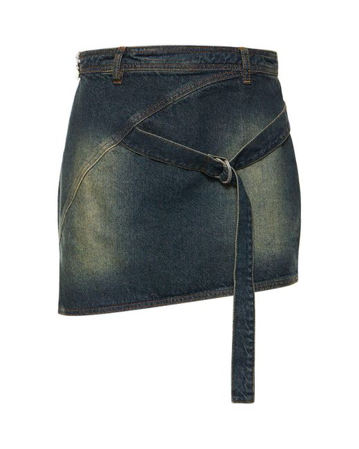 CANNARI CONCEPT Blue Cotton Denim Mini Skirt W/ D-ring