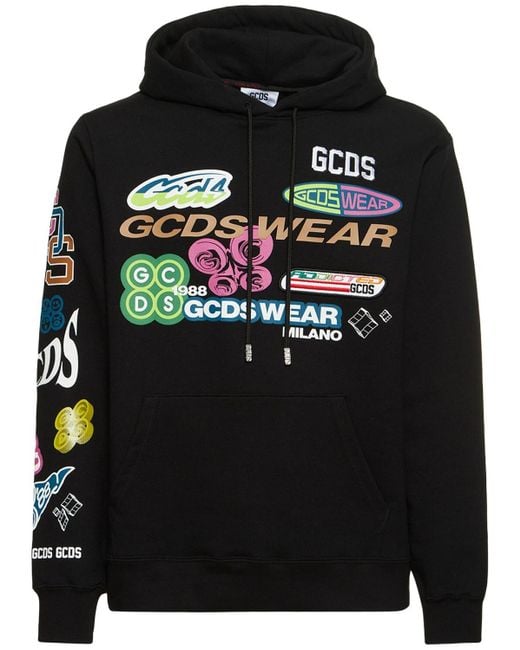 Gcds Black Hentai Canvas Patches Cotton Hoodie for men