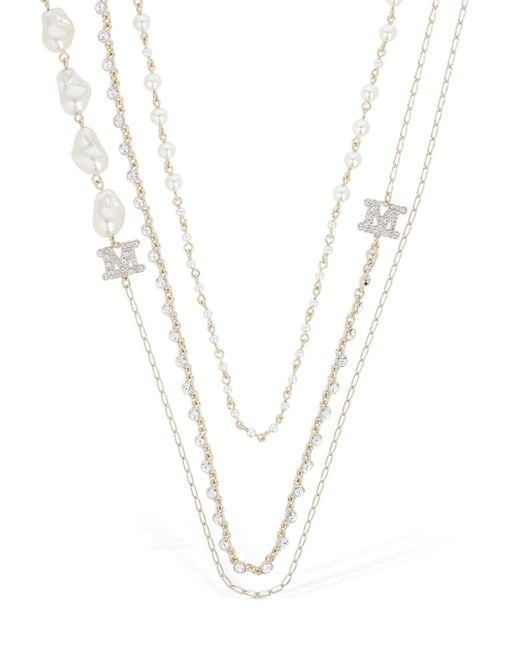 Max Mara White Monogram Faux Pearl & Crystal Necklace