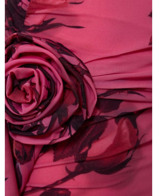 Blumarine Red Rose Printed Draped Jersey Mini Dress