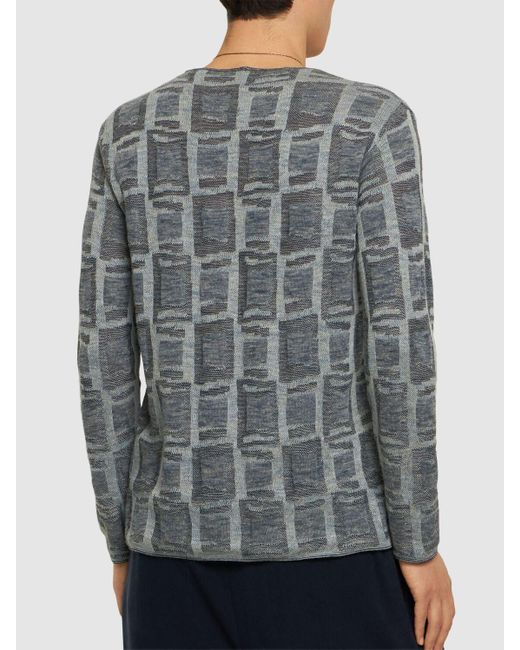 Giorgio Armani Gray Linen Blend Jacquard Sweater for men
