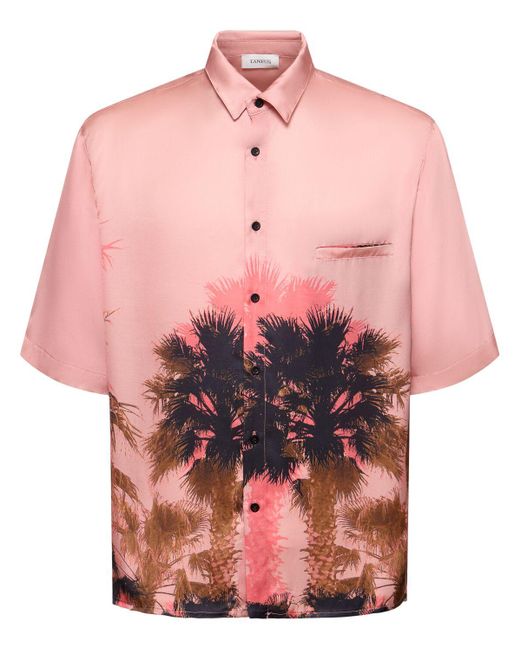 Camisa de viscosa estampada con manga corta Laneus de hombre de color Pink
