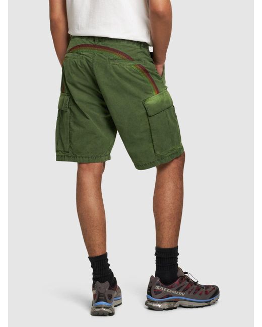 Sundek Green Striped Cotton Poplin Cargo Shorts for men