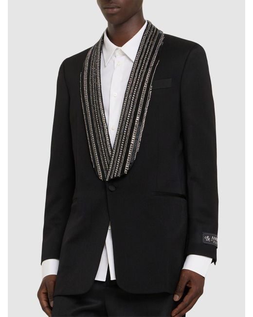 Amiri Black Embellished Shawl Collar Wool Blazer for men
