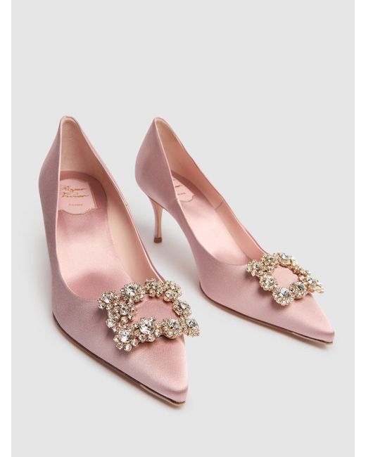 Roger Vivier Pink 65Mm Flower Crystal & Satin Pumps