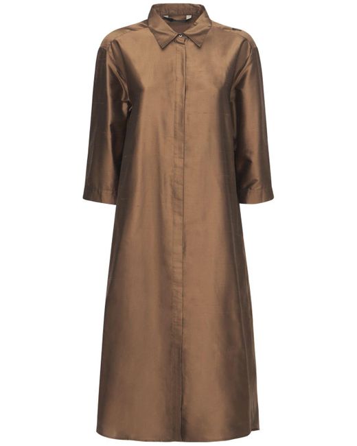 Max Mara Brown Light Shantung Silk Midi Dress