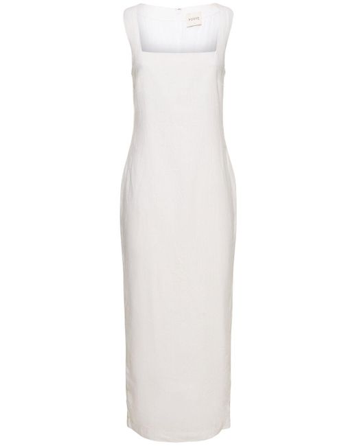 Posse White Alice Linen Midi Dress