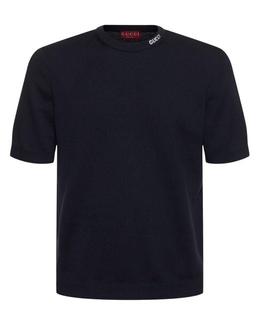 Camiseta de seda y algodón con logo Gucci de hombre de color Blue