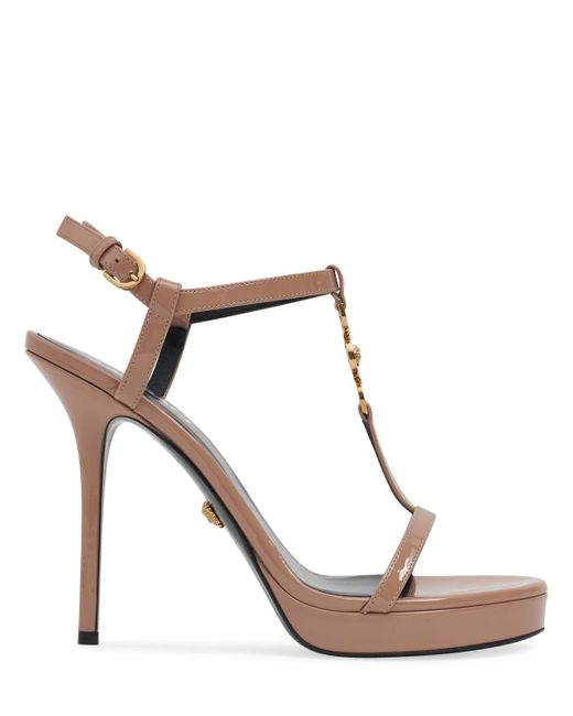 Versace Brown 115mm Hohe Sandaletten Aus Lackleder