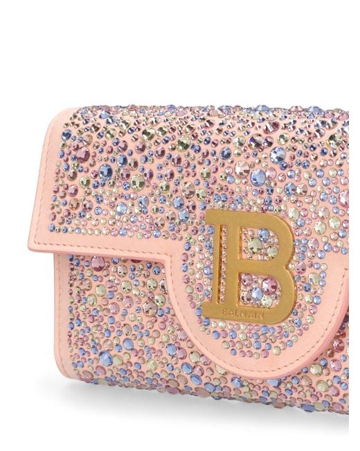 Balmain Pink B-buzz Suede Leather & Crystal Clutch