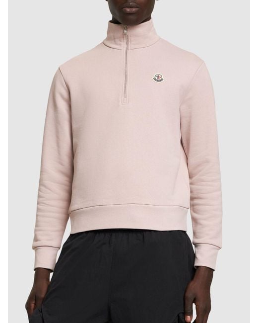 Moncler Pink Zip-Up Cotton Turtleneck Sweatshirt for men