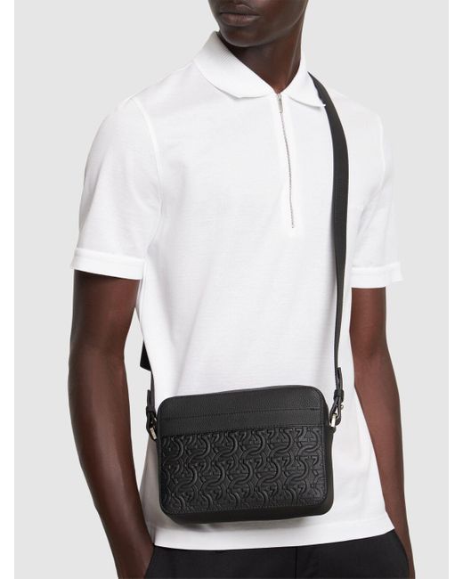 Ferragamo Black Logo Leather Shoulder Bag for men