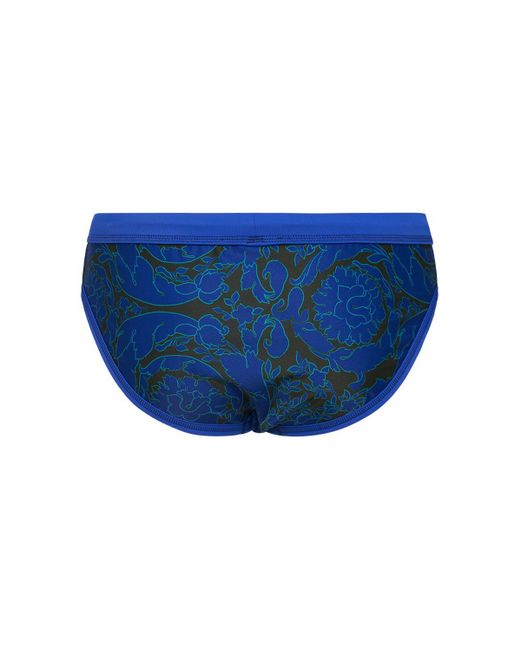 Versace Blue Barocco Printed Nylon Swimsuit for men