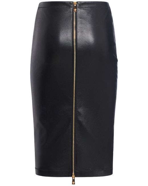 Falda midi de piel Versace de color Black