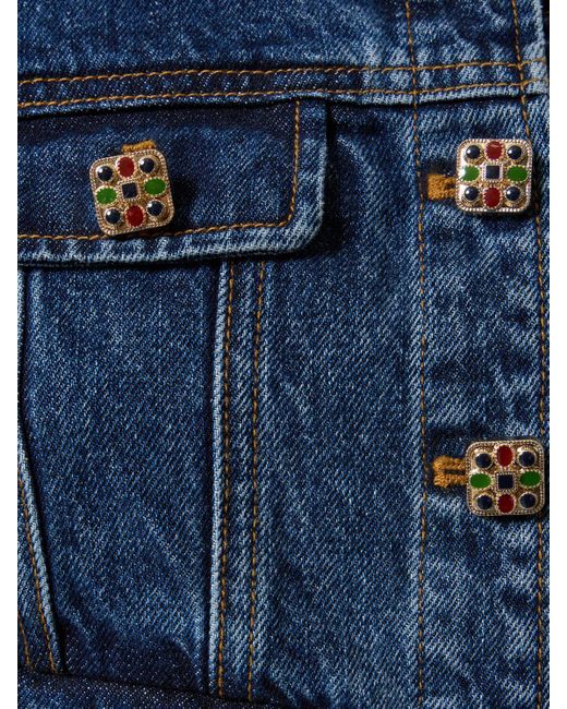 Veste en jean autoportrait avec boutons en émail Self-Portrait en coloris Blue