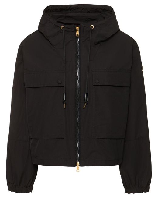 Moncler Sauvanフーデッドコットンブレンドジャケット Black