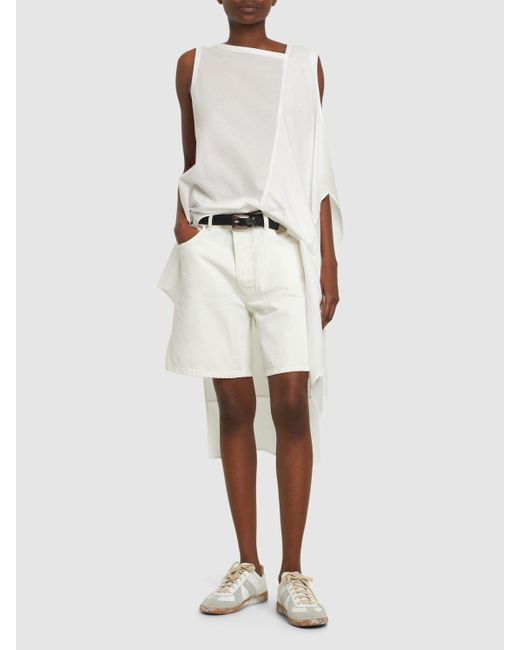 Yohji Yamamoto White Sleeveless Asymmetric Draped Cotton Top