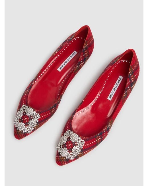 Manolo Blahnik Red 10Mm Hangisiflat Wool Ballerinas