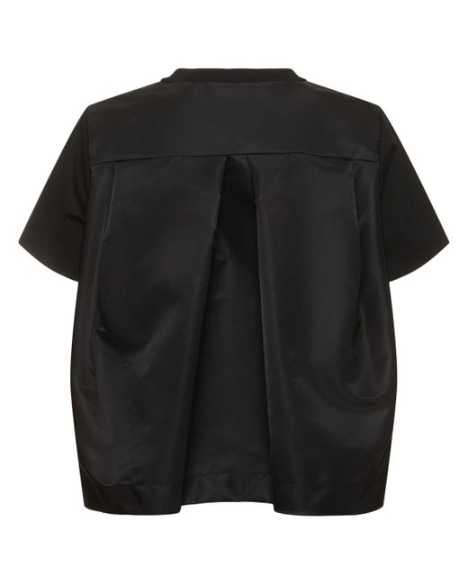 Sacai Black Cotton Jersey & Nylon Twill T-shirt