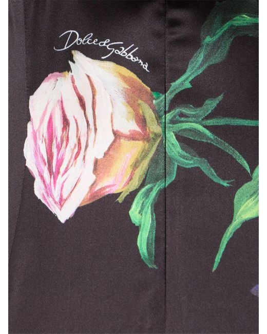 Dolce & Gabbana Black Flower Print Satin Midi Dress