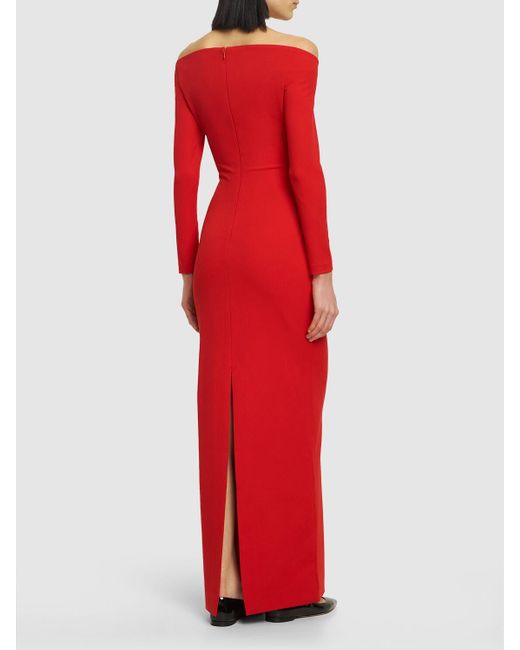 Solace London Red Tara Off-the-shoulder Crepe Long Dress