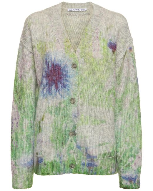 Acne Green Mohair Blend Knit Oversized Cardigan