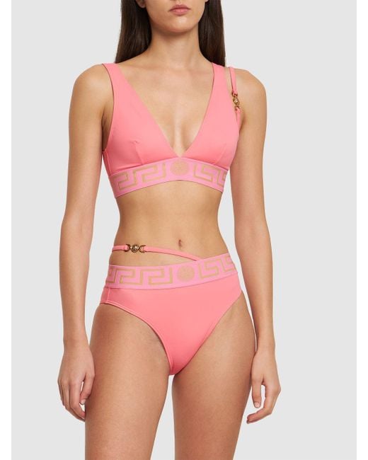 Versace Pink Greca Logo Bikini Top W/Strap