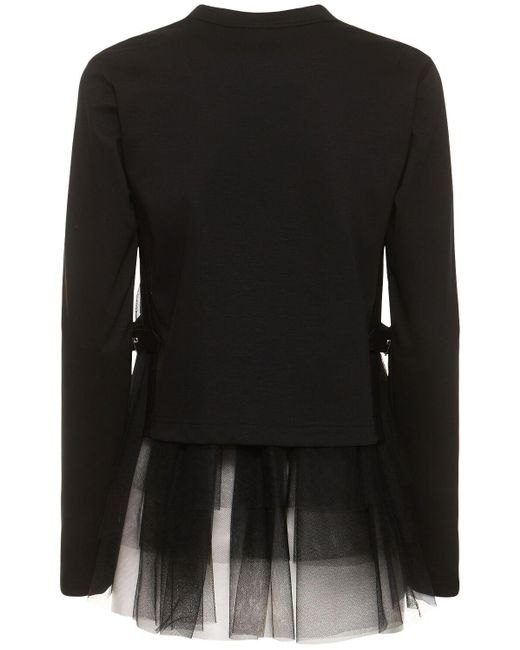 Top a manica lunga in tulle di nylon e cotone di Noir Kei Ninomiya in Black