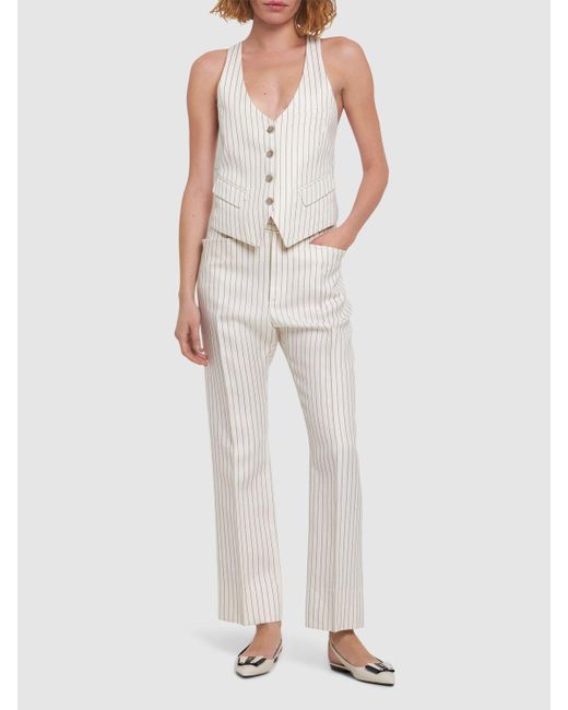 Tom Ford Natural Wool & Silk Pinstriped High Rise Pants