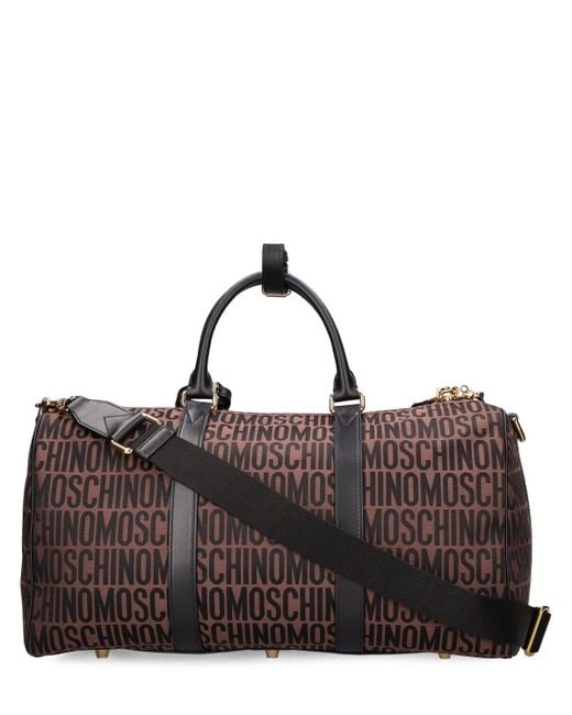 Moschino Brown Logo Nylon Jacquard Duffle Bag for men
