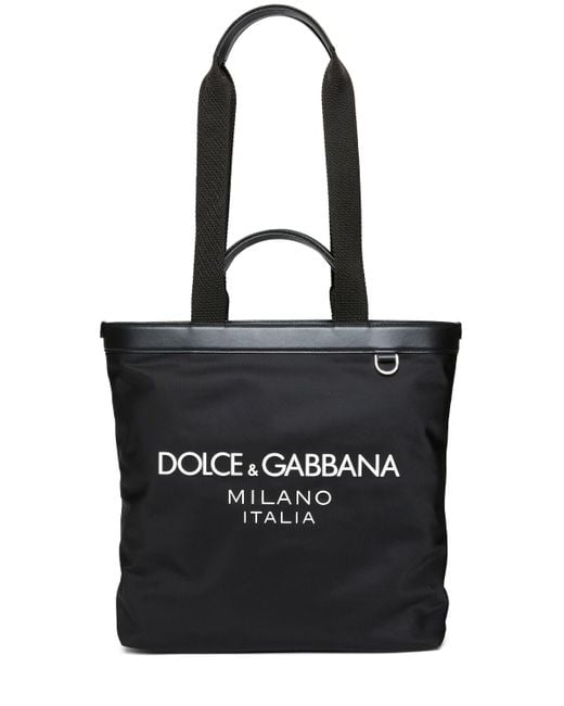Dolce & Gabbana Black Rubberized Logo Nylon Tote Bag for men