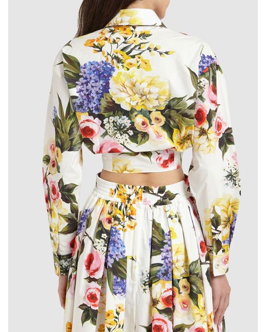 Dolce & Gabbana Multicolor Flower Print Cotton Poplin Crop Shirt