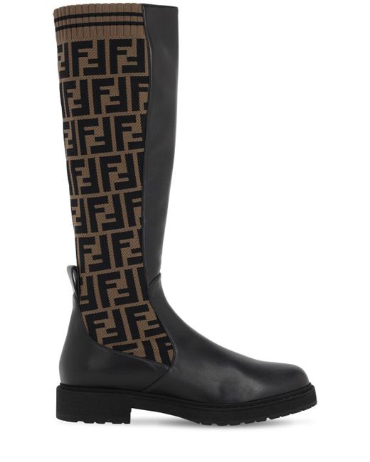 Fendi Black 30mm Tall Leather & Knit Sock Boots