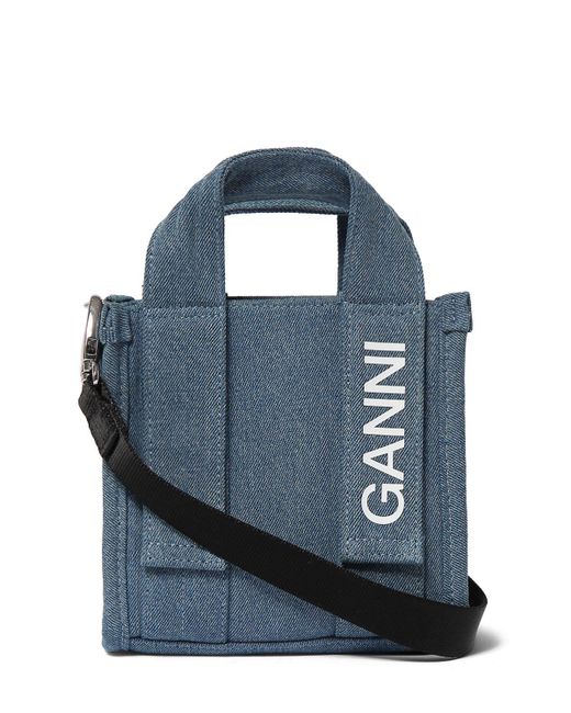 Ganni Mini リサイクル素材デニムトートバッグ Blue
