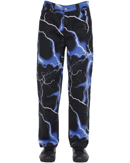 Jaded London Black Lightning Bolt Printed Jeans for men