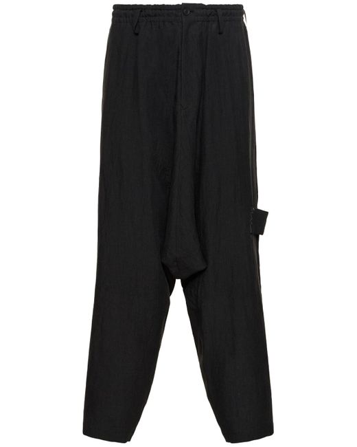Pantaloni a-asm sarouel con inserto in lino di Yohji Yamamoto in Black da Uomo