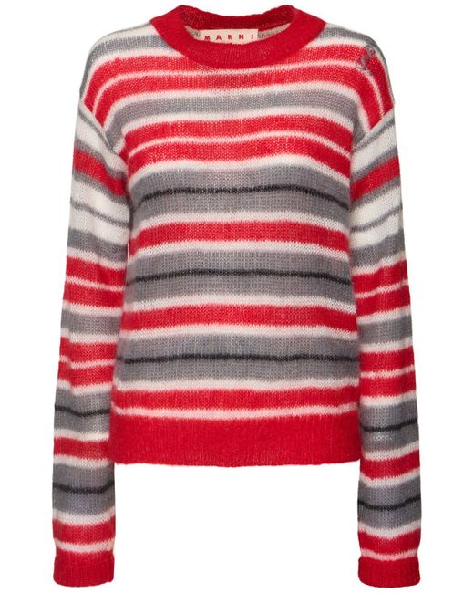 Marni Red Gestreifter Stricksweater Aus Mohairmischung