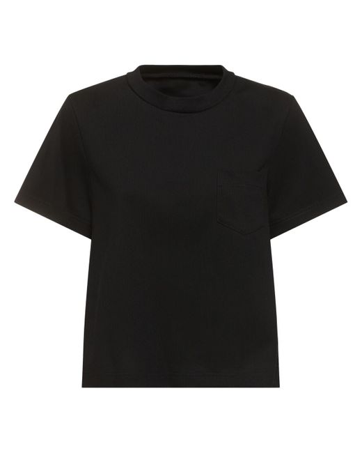 Sacai Black T-shirt Aus Baumwolljersey Und Nylontwill