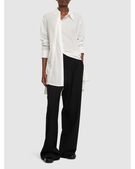Yohji Yamamoto White Cotton Voile Asymmetric Buttoned Shirt