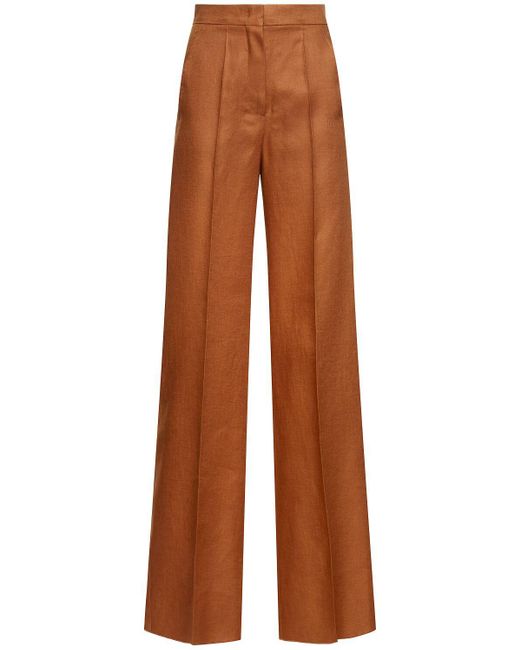 Pantaloni larghi in lino di Max Mara in Brown