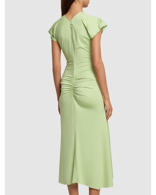 Victoria Beckham Green Gathered Jersey Midi Dress