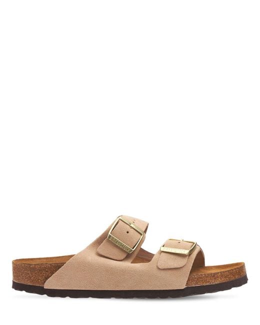 Birkenstock Arizona Sfb Nude Suede Sandals in Natural | Lyst