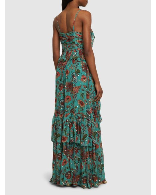 Ulla Johnson Green Colette Printed Silk Blend Long Gown