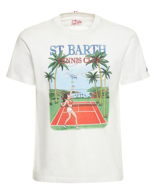 Mc2 Saint Barth Gray Tennis Club Print Cotton Jersey T-shirt for men