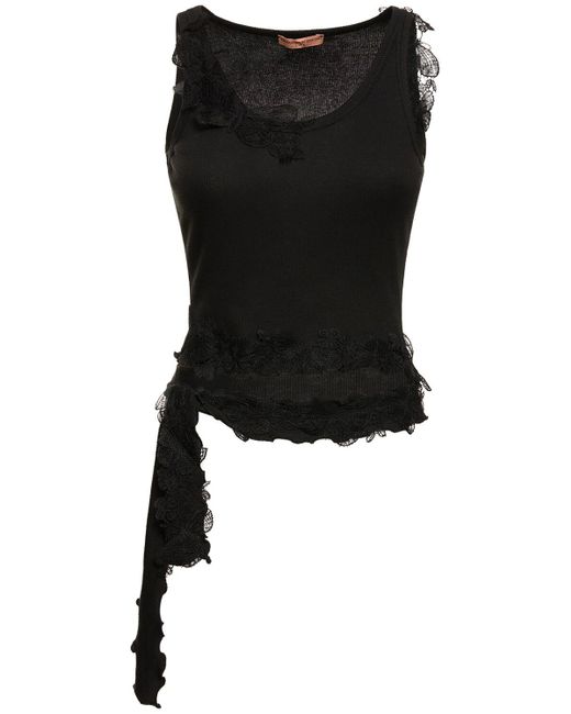 Ermanno Scervino Black Jersey & Lace Cropped Top